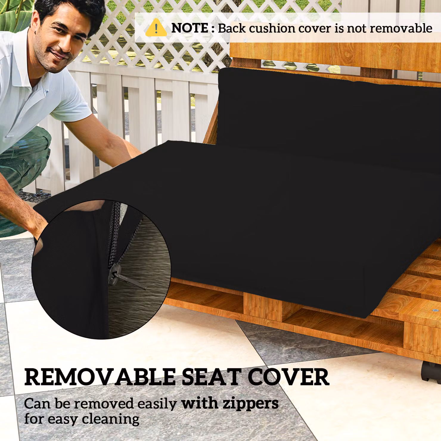 Outsunny 2 Seater Pallet Furniture Cushions in Black with Water Repellent Removable Covers – 4