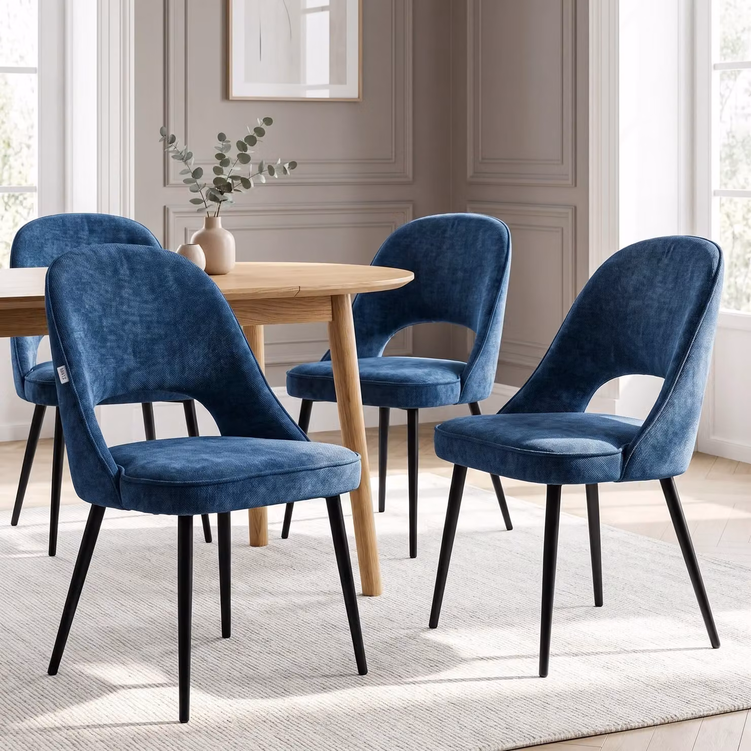 DHS Set of 4 Modern Velvet Dining Chairs in Blue or Green with Metal Legs