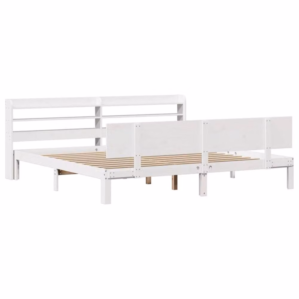 Berkfield Home White Pine Bed Frame with Headboard and Side Compartments, W/D/H: 200 x 200 cm – 2