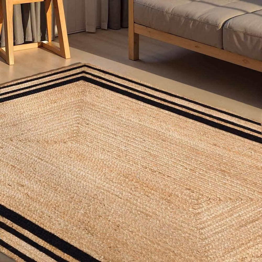 THE RUGS Nuru Braided Jute Reversible Bordered Living Room Rug, Black, W: 80 cm, L: 250 cm – 3