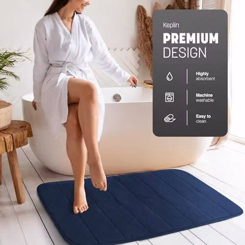 Keplin Memory Foam Bath Mat, Navy Blue, W/L: 60 x 90 cm – 3
