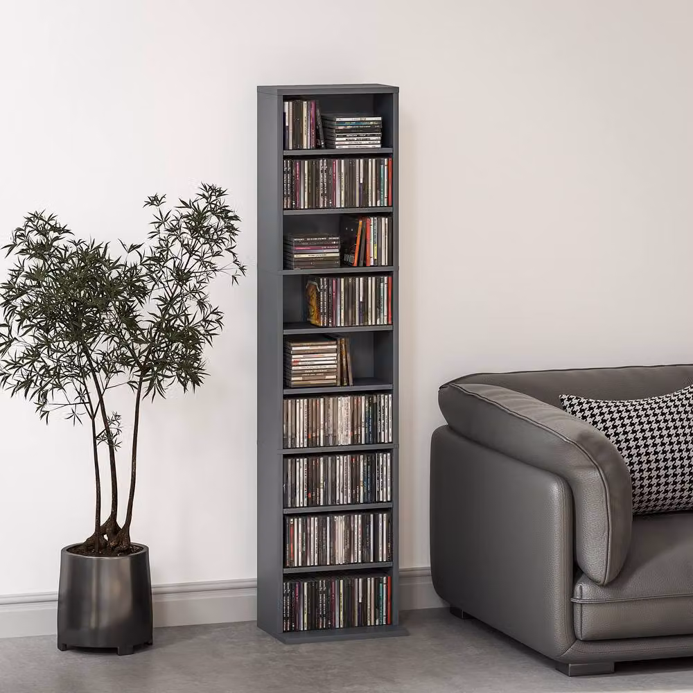 STILVORA Grey CD Storage Unit with 6 Adjustable Shelves – 3