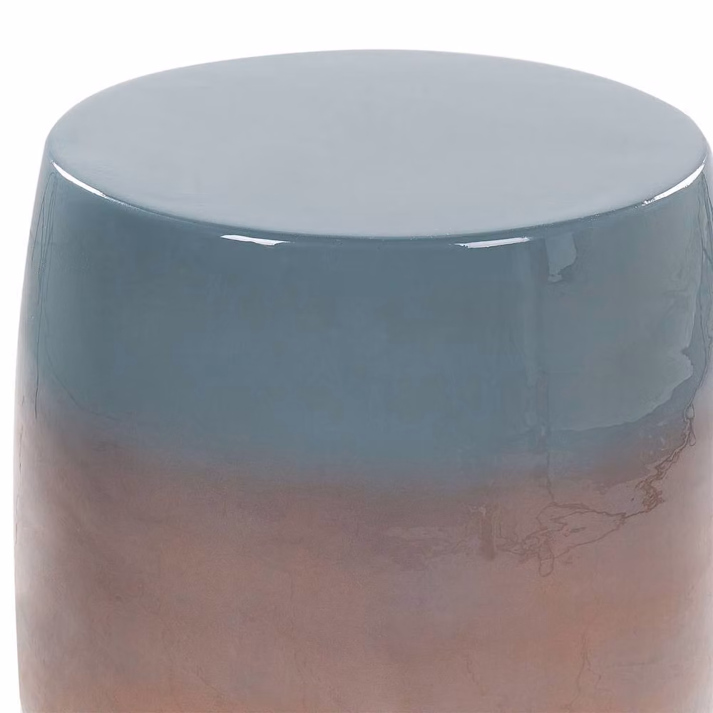 Wyld and Coco Modern Round Drum Accent Side Table in Gold, Brown and Blue Metal, Diameter: 28 cm – 3