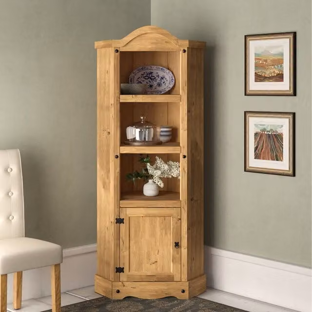 Mews Waxed Pine Corner Display Cabinet in Brown