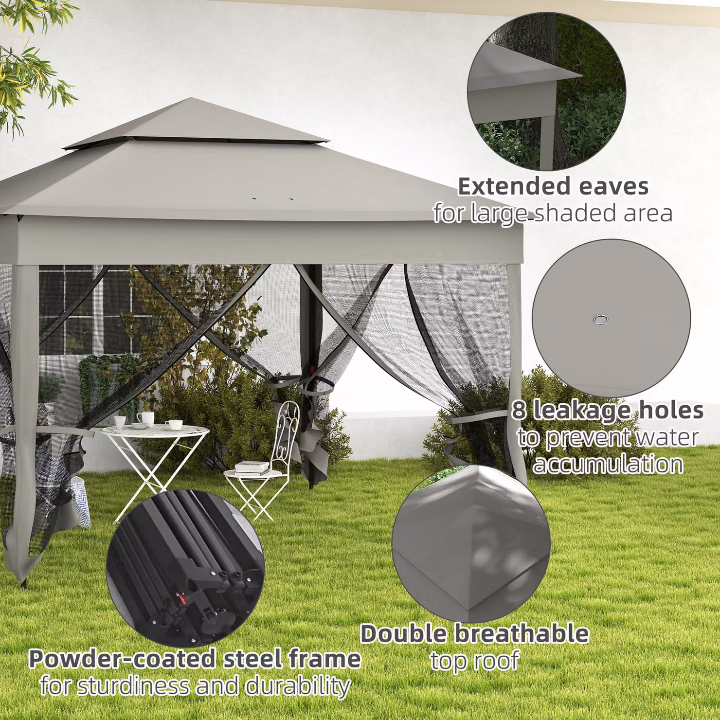 Outsunny Pop Up Gazebo with Sides and Netting, Double-Roof Garden Tent in Dark Grey, W: 300 cm, H: 270 cm – 7