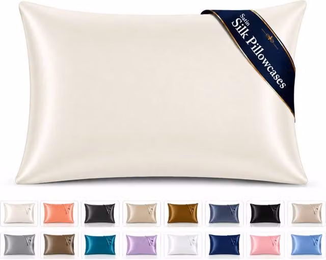Pamposh Pack of 2 Ultra Soft Mako Satin Silk Pillow Cases in Ivory/White/Beige