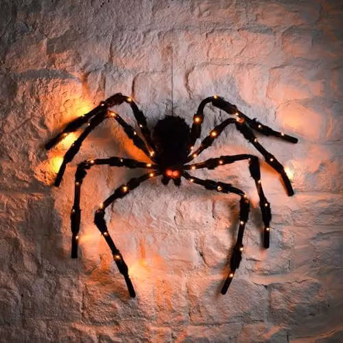 Lights4fun Buzz the Spider LED Halloween Hanging Decoration, 150 cm, Red, Orange and Black – 2
