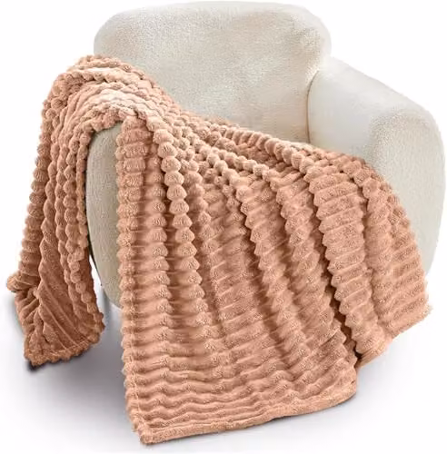 GC Gaveno Cavailia Ribbed Fluffy Fleece Blanket Throw, Mink, W/D/H: 200 x 240 cm