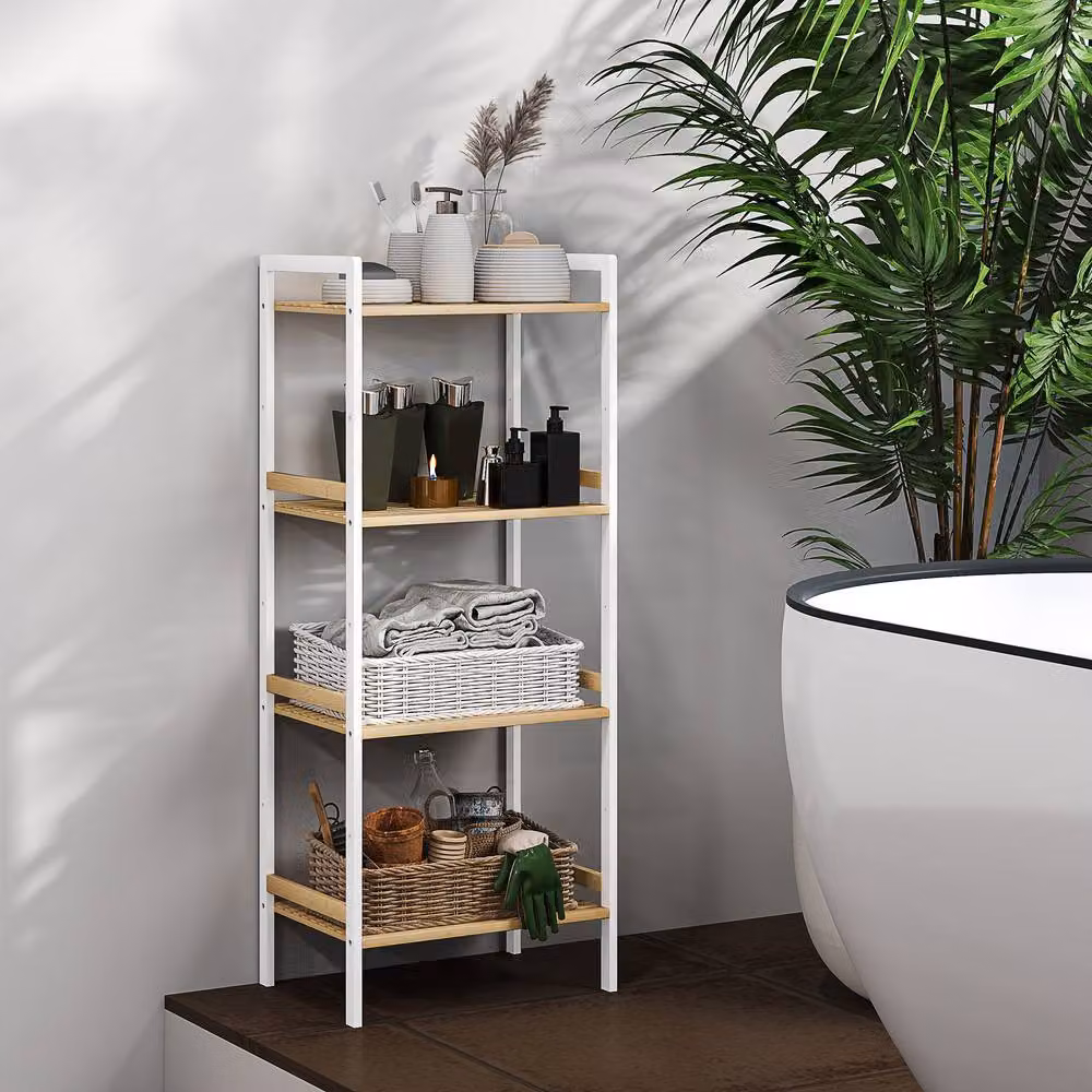 STILVORA 4-Tier Freestanding Storage Shelf with Adjustable Shelves in Light Oak – 2