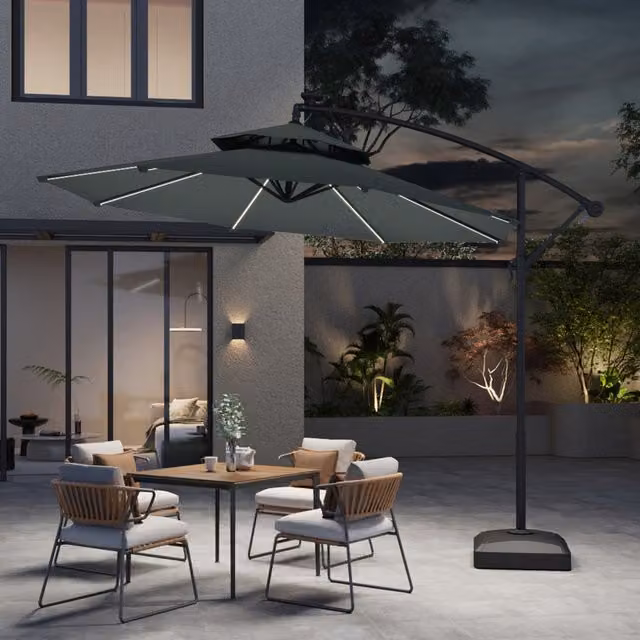 Breeins 3m Cantilever Polygon Parasol with Lights and Fillable Base in Dark Grey