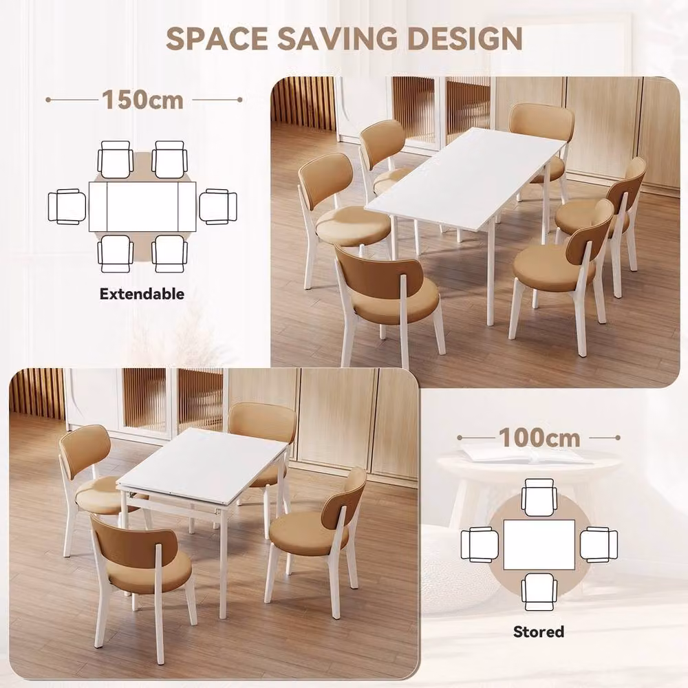 VOGREX Extendable Rectangular Wooden Dining Table with Butterfly Leaf in White – 3