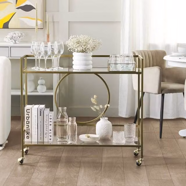Wyld and Coco Gold Kitchen Trolley with Glass Shelves W: 75 cm, D: 45 cm – 1