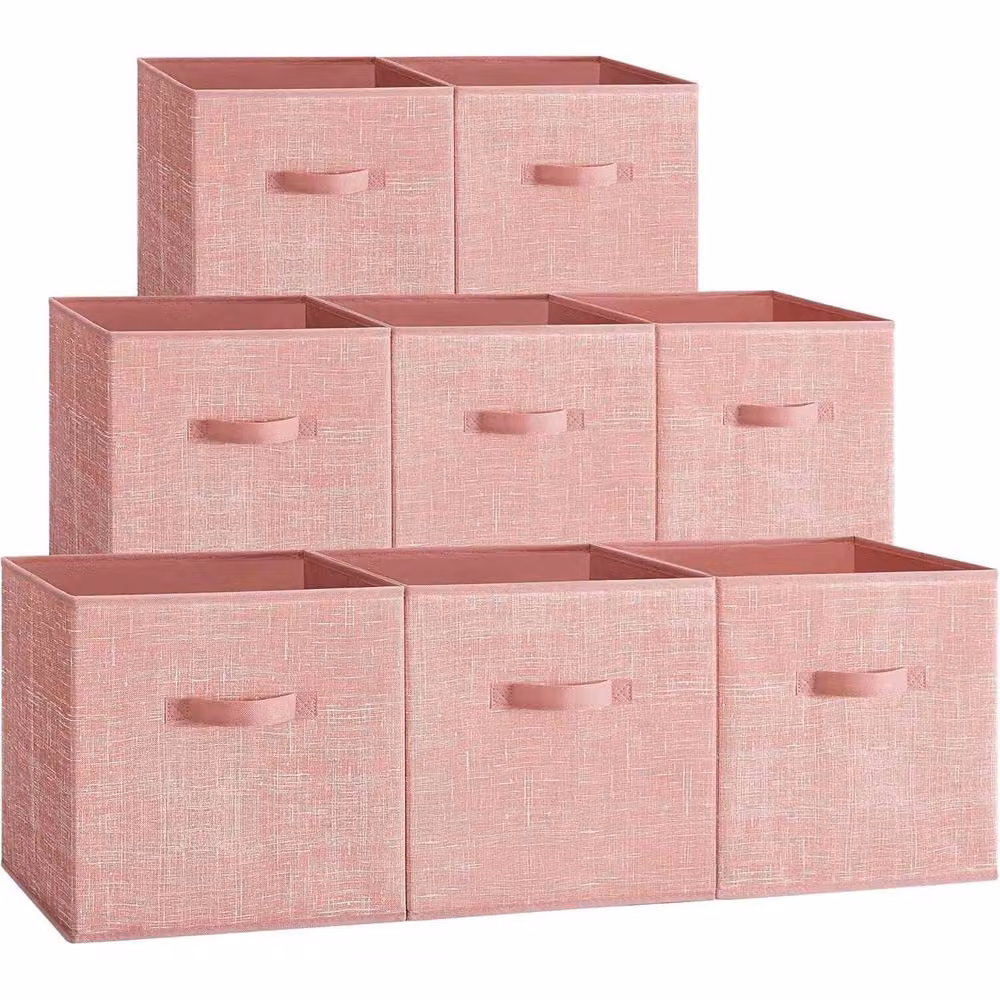 The Bazaarist Set of 8 Foldable Fabric Storage Cubes with Double Handles, Dusty Pink – 2