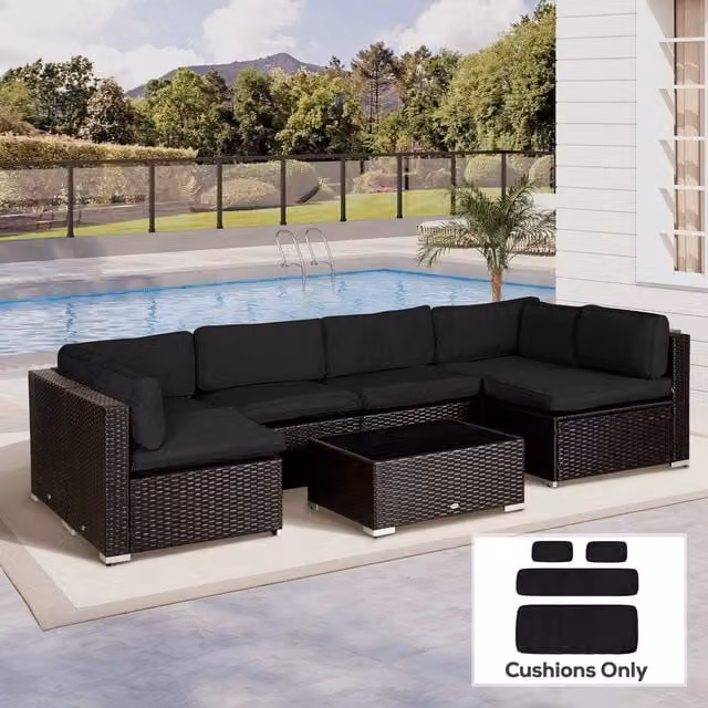 OUTSUNNY Black Polyester Replacement Cover for Garden Rattan Sofa Set – 1