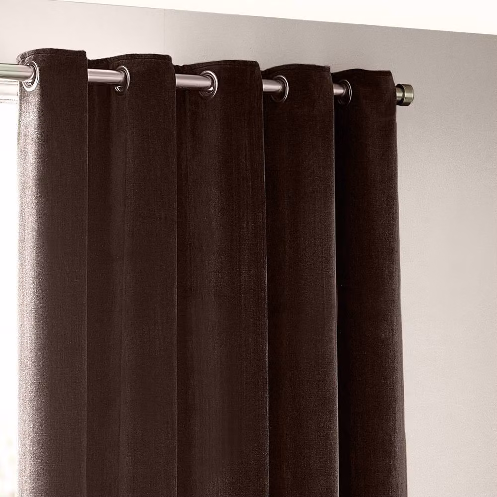 Yard Brown Chenille Blackout Eyelet Curtain Pair, W: 168 cm, H: 137 cm – 3