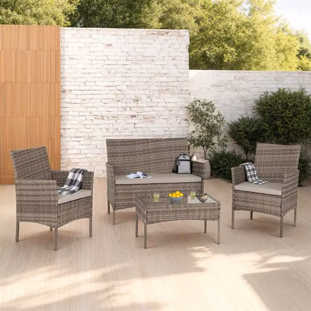 Seconique Willow 4 Piece Grey Rattan Garden Set with Glass Table
