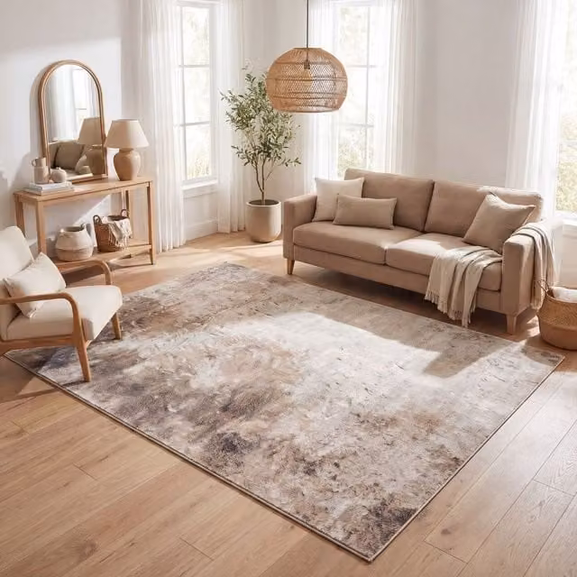 THE RUGS Montana Abstract Modern Living Room Area Rug in Brown and Beige, W: 200 cm, D: 290 cm