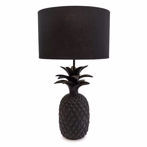 Madison & Mayfair Black and Gold Ceramic Pineapple Table Lamp with Fabric Cylinder Shade, H 54.5 x W 30.5 x D 30.5 cm