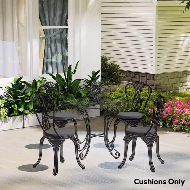 OUTSUNNY Set of 4 Round Bistro Chair Cushions in Grey with Foam Padding – 1