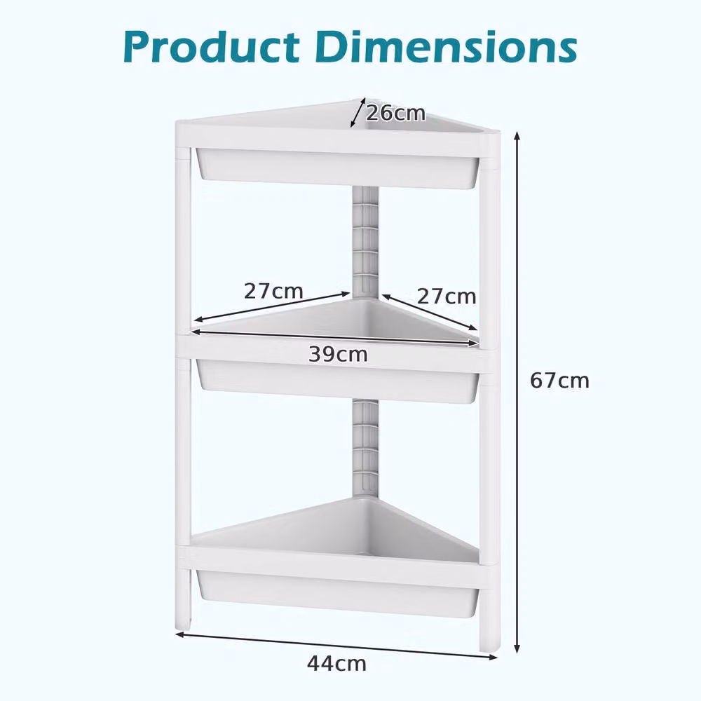 Costway 2-Piece White 3-Tier Corner Shower Caddy Set with Adjustable Rustproof Plastic Shelves – 2