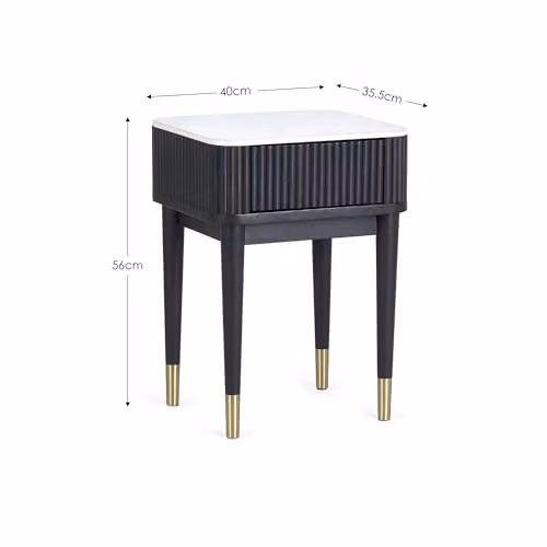 Julian Bowen Louis Fluted Stone Top Lamp Table with Drawer, Ash Wood, White Marble and Black, W/D/H: 40 x 35 x 56 cm – 2