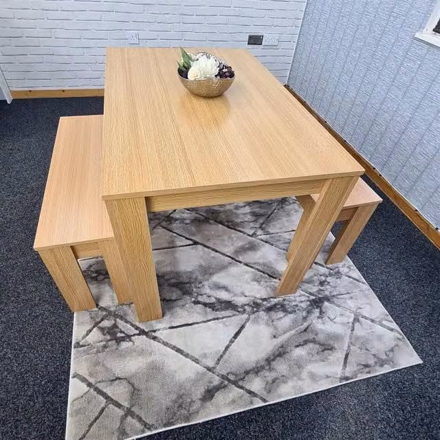 KOSY KOALA 4 Seater Dining Table Set with 2 Benches, Brown, W/D/H: 140 x 80 x 75 cm