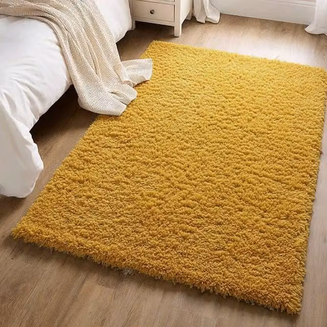Kukoon Mustard Yellow Shaggy Rug, Soft Fluffy Pile Area Mat, W/D: 120 x 170 cm
