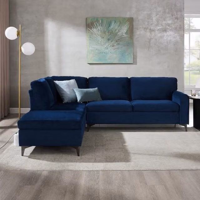 Aylssum Left-Hand Corner Sofa in Navy Blue Velvet