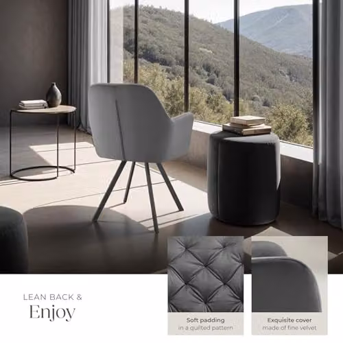 tectake Set of 2 Lucia Armchairs in Anthracite Grey with Geometric Pattern and Metal Legs – 5