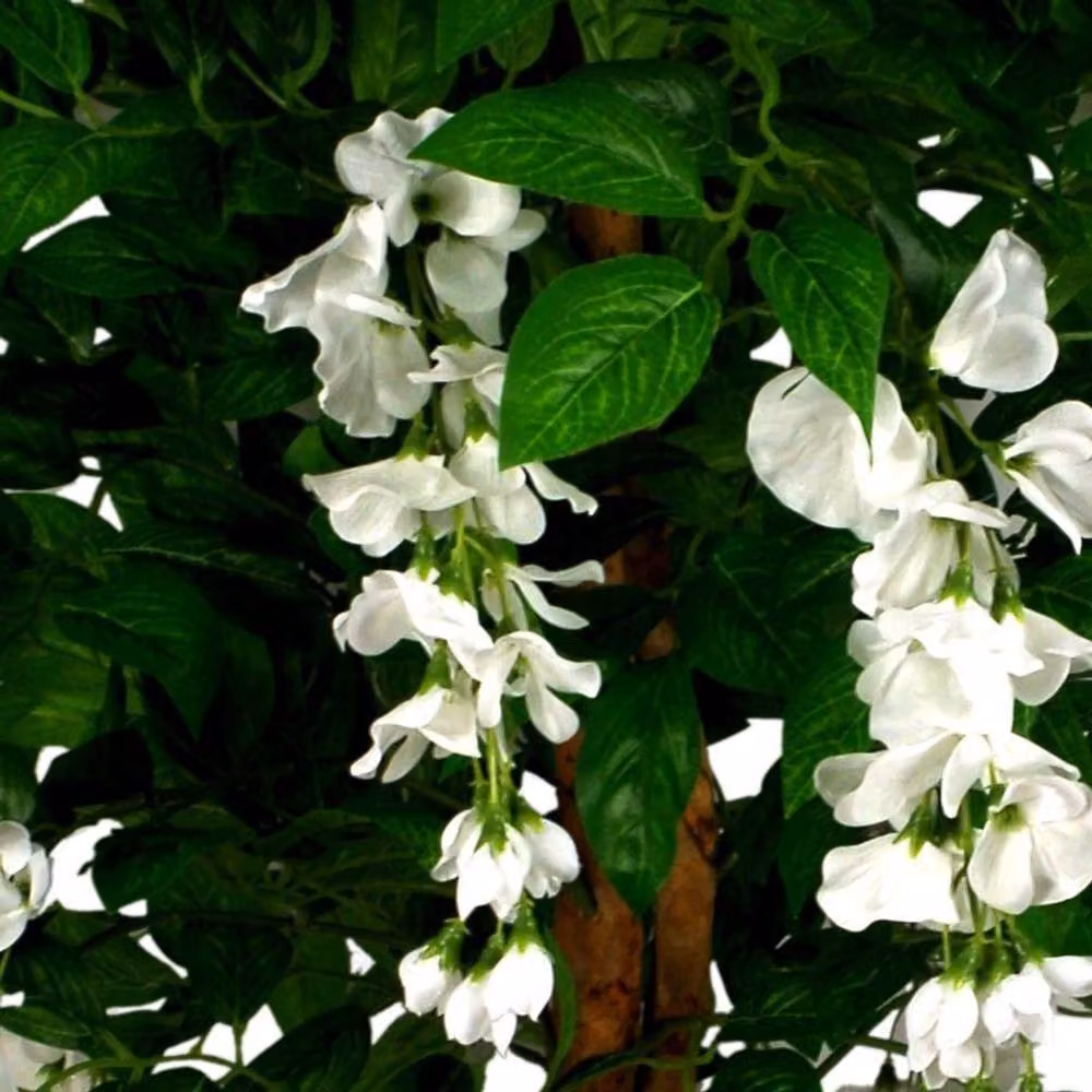 Leaf 130cm Artificial Wisteria Tree with White Flowers and Gold Planter in Green – 2