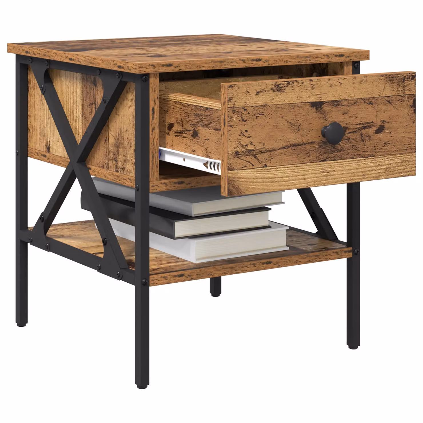 Berkfield Home Modern Bedside Table in Brown Old Wood, W/D/H: 40 x 42 x 45 cm – 3