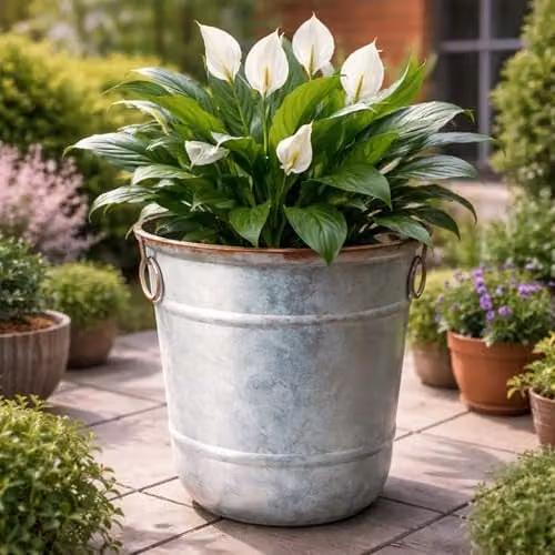 Jack Stonehouse JSH Silver Galvanised Steel and Copper Rim Effect 32L Bucket Planter made from Recycled Plastic – 2