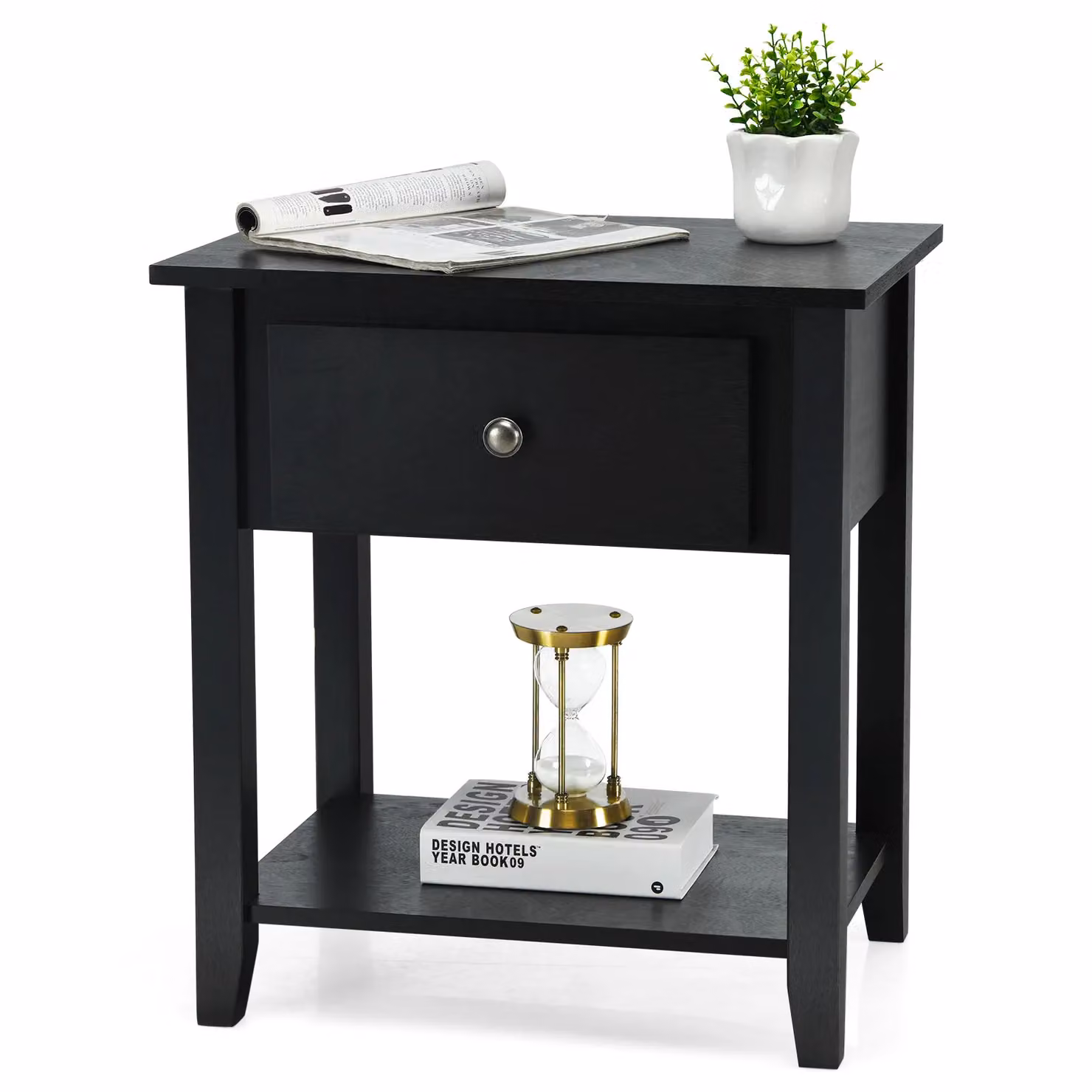 Costway Black Wooden Accent Table and Narrow Side End Table with Storage Cabinet – 2