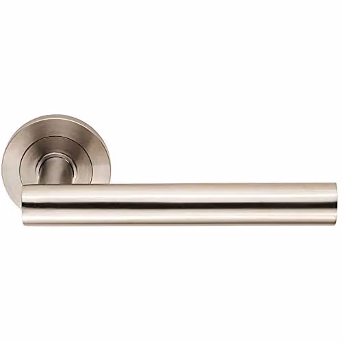 Loops Straight Round Bar Handle on Round Rose in Brushed Silver Stainless Steel with Concealed Fixings
