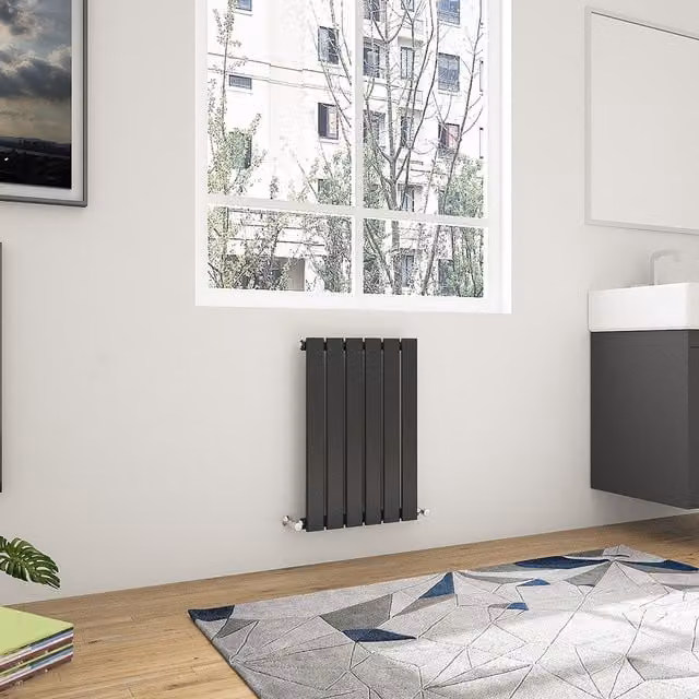 AicaBathroom Single Horizontal Flat Panel Steel Radiator in Black, W: 40.8 cm
