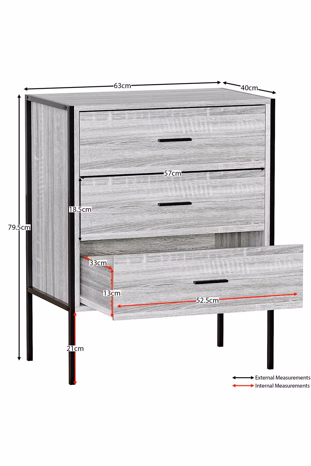 Vida Designs Brooklyn 3 Drawer Bedside Cabinet in Grey – 2