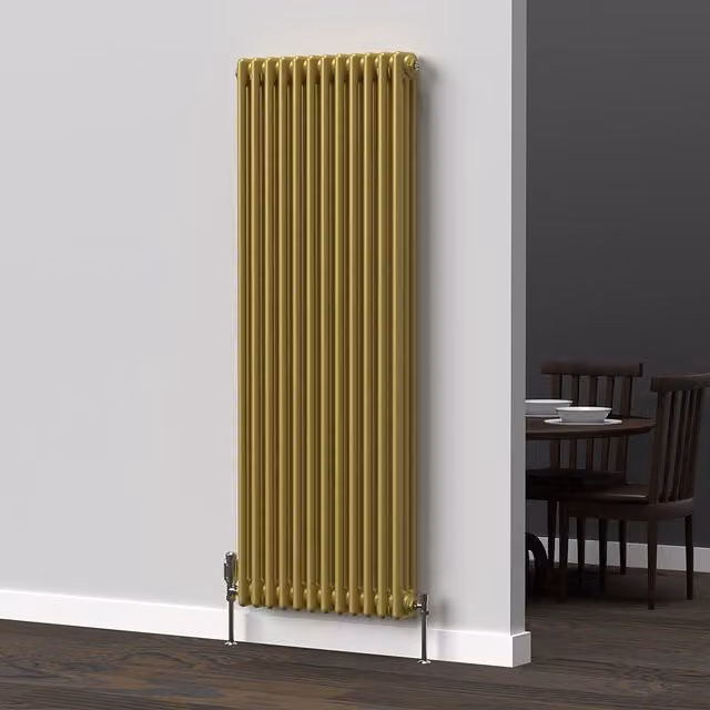 Lux Heat Vertical Coloured Column Radiator in Metallic Gold, H 150 cm x W 56 cm