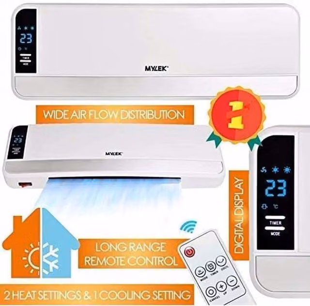 Mylek White Ceramic Fan Heater with Thermostat, Timer and Remote Control, 2000W