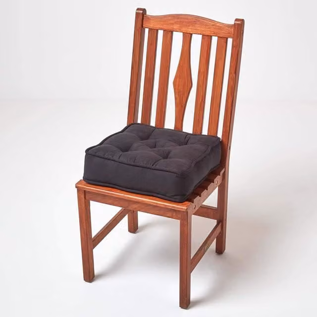 Homescapes Black Faux Suede Square Dining Chair Booster Cushion for Adults