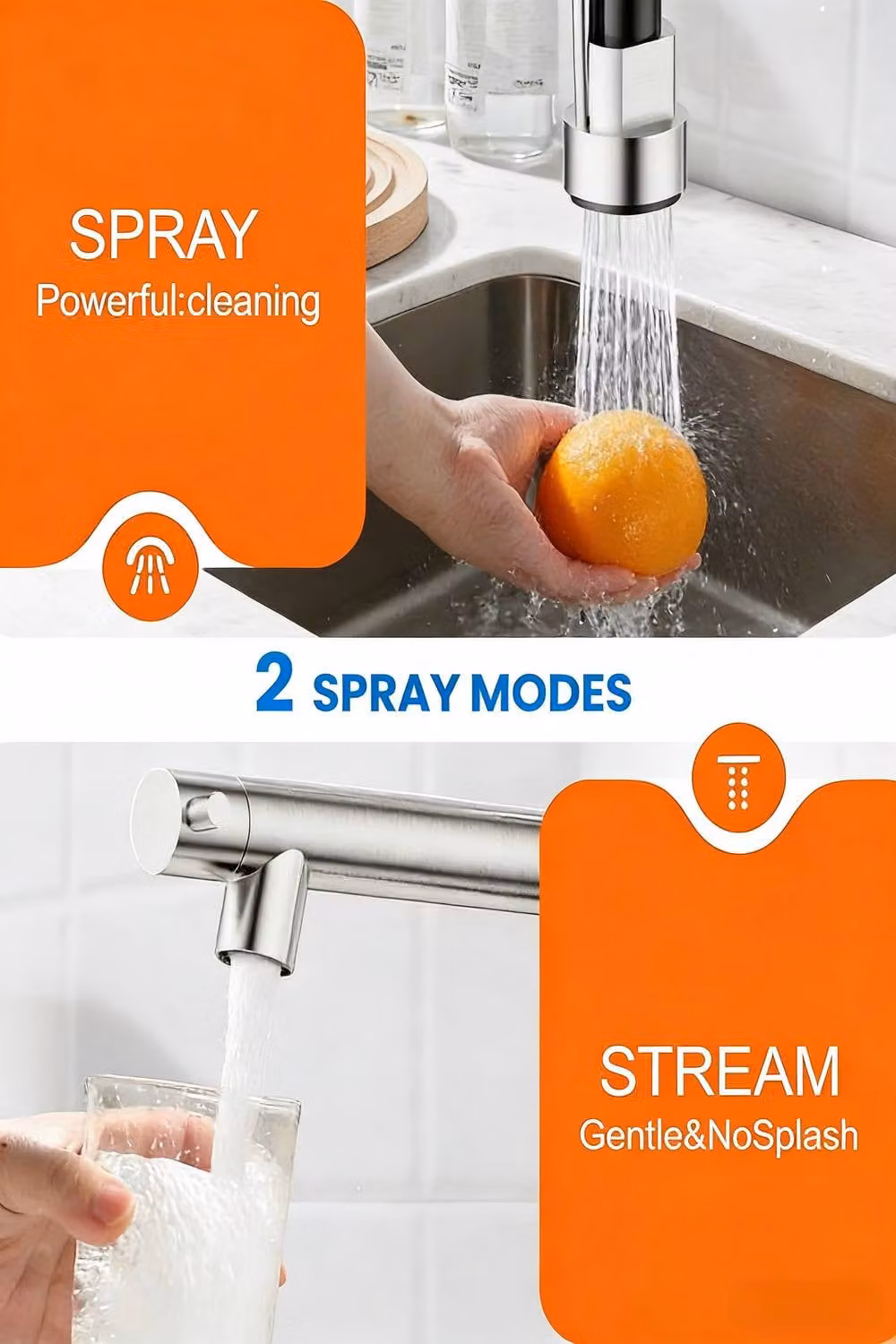 JANLEMNY Stainless Steel Kitchen Mixer Tap with Pull Out Spray and Swivel Spout in Silver – 3