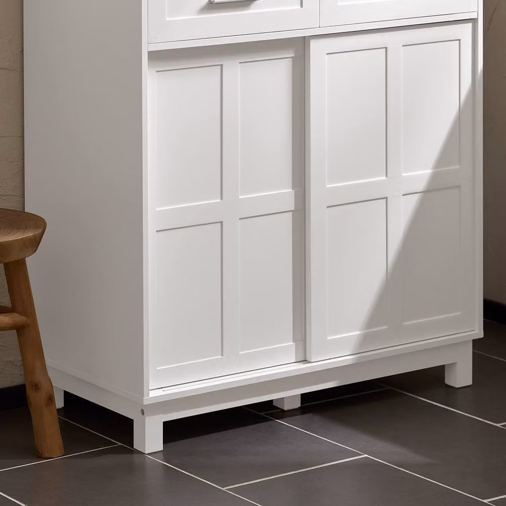 SoBuy White Farmhouse Sideboard with Sliding Doors and Silver Metal Details, Width: 80 cm – 4