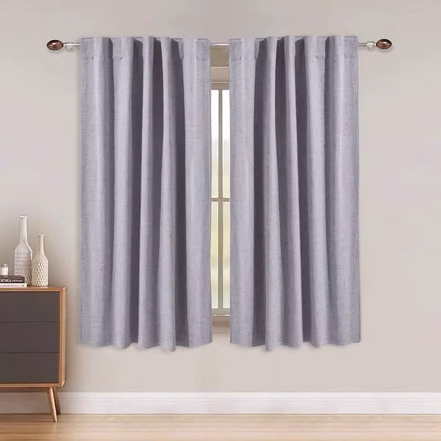 Livingandhome Pair of Grey Plain Faux Linen Blackout Curtains, Width: 137 cm