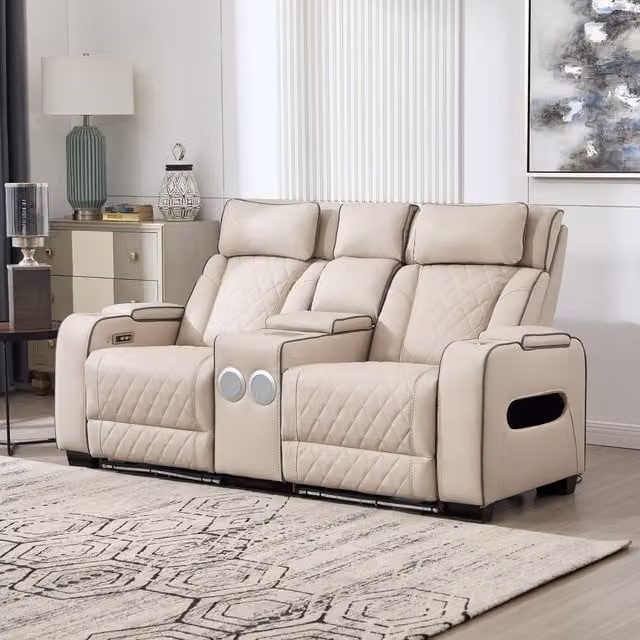 More4Homes Capri 2 Seater Electric Recliner Sofa Set in Beige with Bluetooth Speakers, USB Charging and LED Lighting