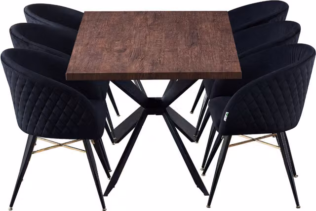 Life Interiors Vittorio Duke LUX Modern Rectangular Dining Set with Table and 6 Chairs in Black