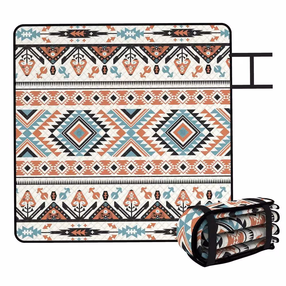 OUTSUNNY Multicolour Ethnic Graphic Picnic and Beach Blanket, W/D: 200 x 200 cm – 2