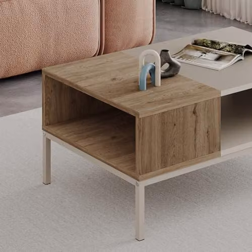 HOCUS PICUS Scandinavian Rectangular Coffee Table with Lift Mechanism in Sand and Oak – 2