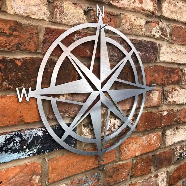 RW NORFOLK Galvanised Steel Nautical Compass Wall Decoration, Silver, Diameter: 50 cm