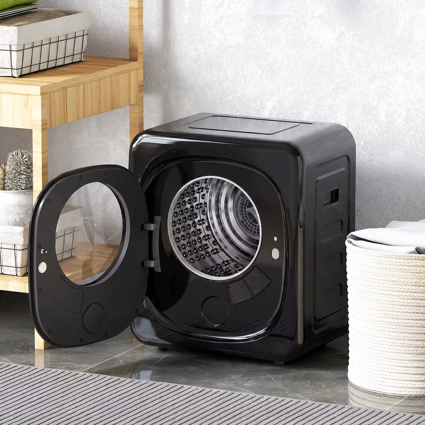 HOMCOM 4kg Vented Front Loading Tumble Dryer with 5 Drying Modes, 800W Compact Freestanding Design, Black – 2