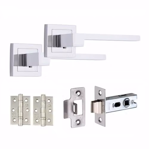 Golden Grace Zeta Door Handles with Latch and Hinges in Polished Chrome
