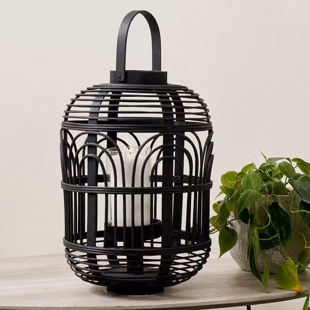 Pacific Lifestyle Decorative Lantern Candle Holder, Black and Transparent, Height: 39 cm
